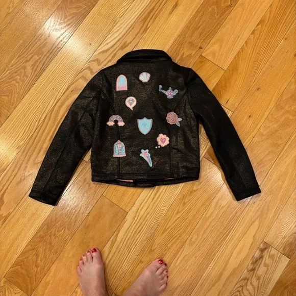 Disney Princess Black Metallic Moto Jacket with pink lining